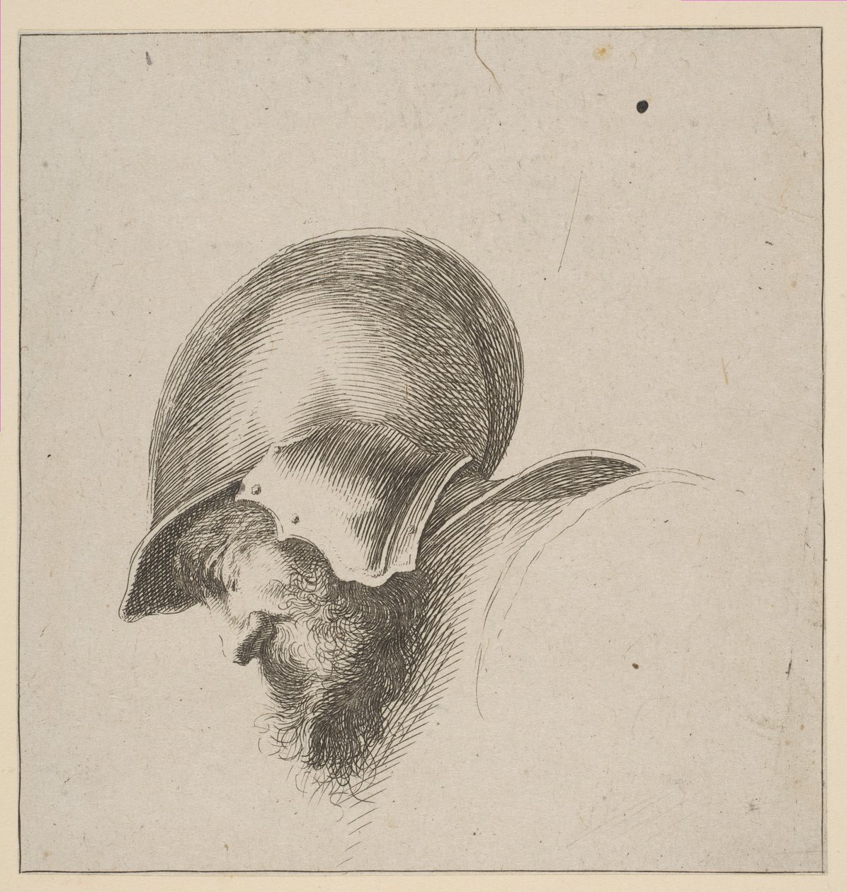 Plaat 10: hoofd van een soldaat, uit Tekening Basics I principii del disegno, na 1641 door Unbekannt