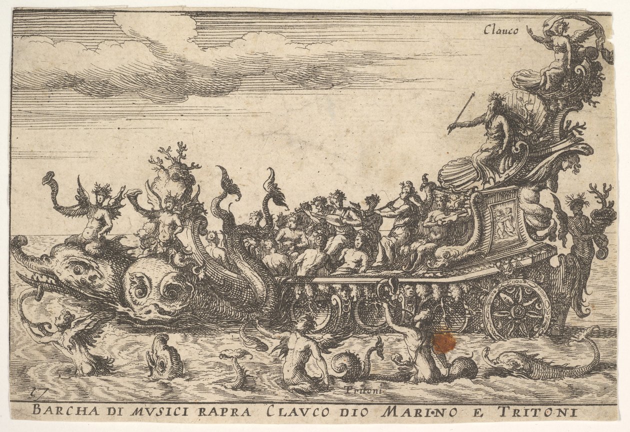 Plaat 16: Schip van Muzikanten met de Zeegod Glaucus en Tritons door Unbekannt