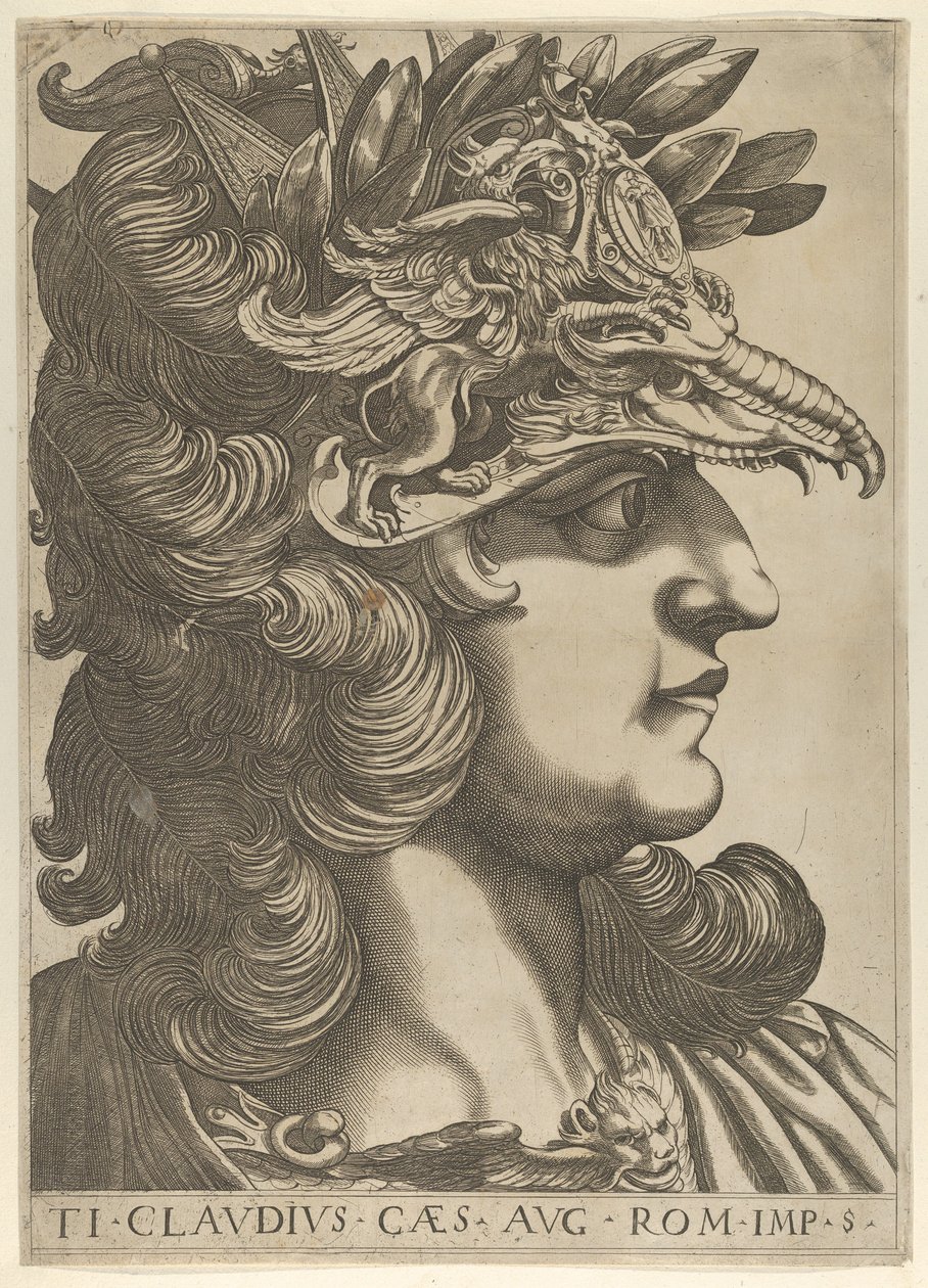 Plaat 5: Tiberius Claudius in profiel naar rechts, uit 