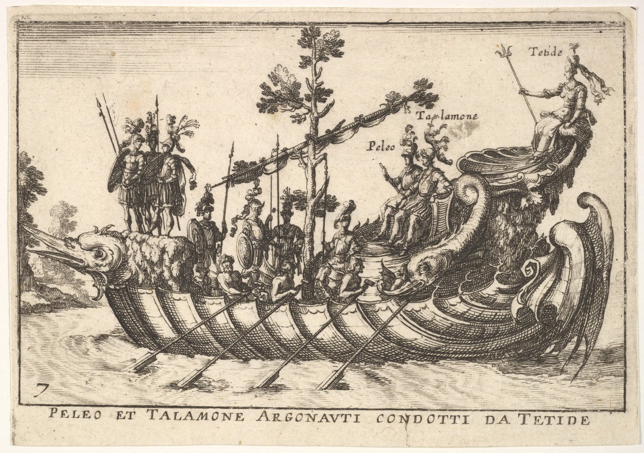 Plaat 7: Peleo et Talamone Argonauti condotti da Tetide, uit Het prachtige schouwspel op t..., 1664 door Unbekannt