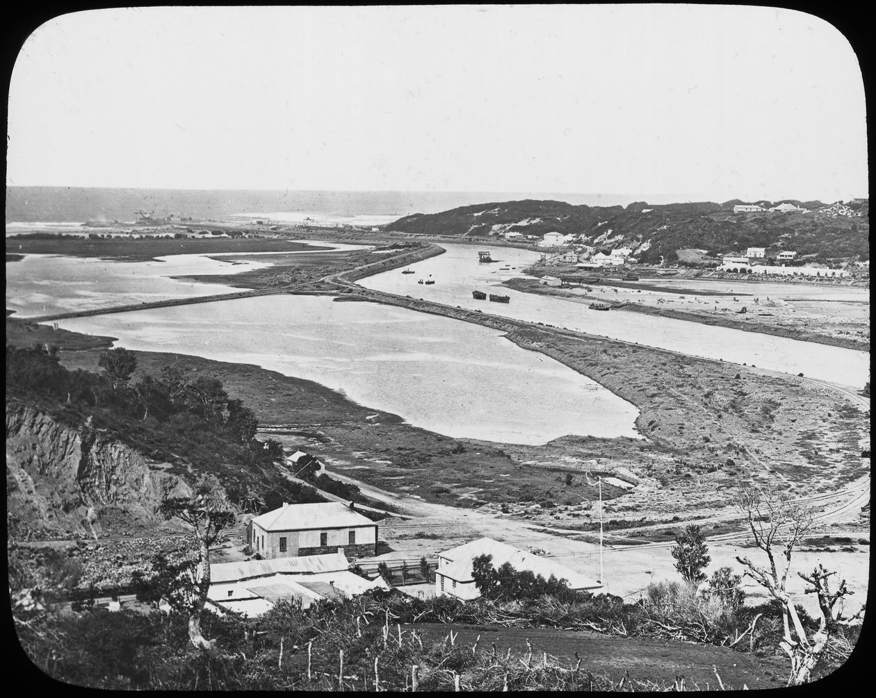 Port Alfred, Kowie River, Kaapse diamant- en goudmijnen, Zuid-Afrika, ca. 1890 door Unbekannt