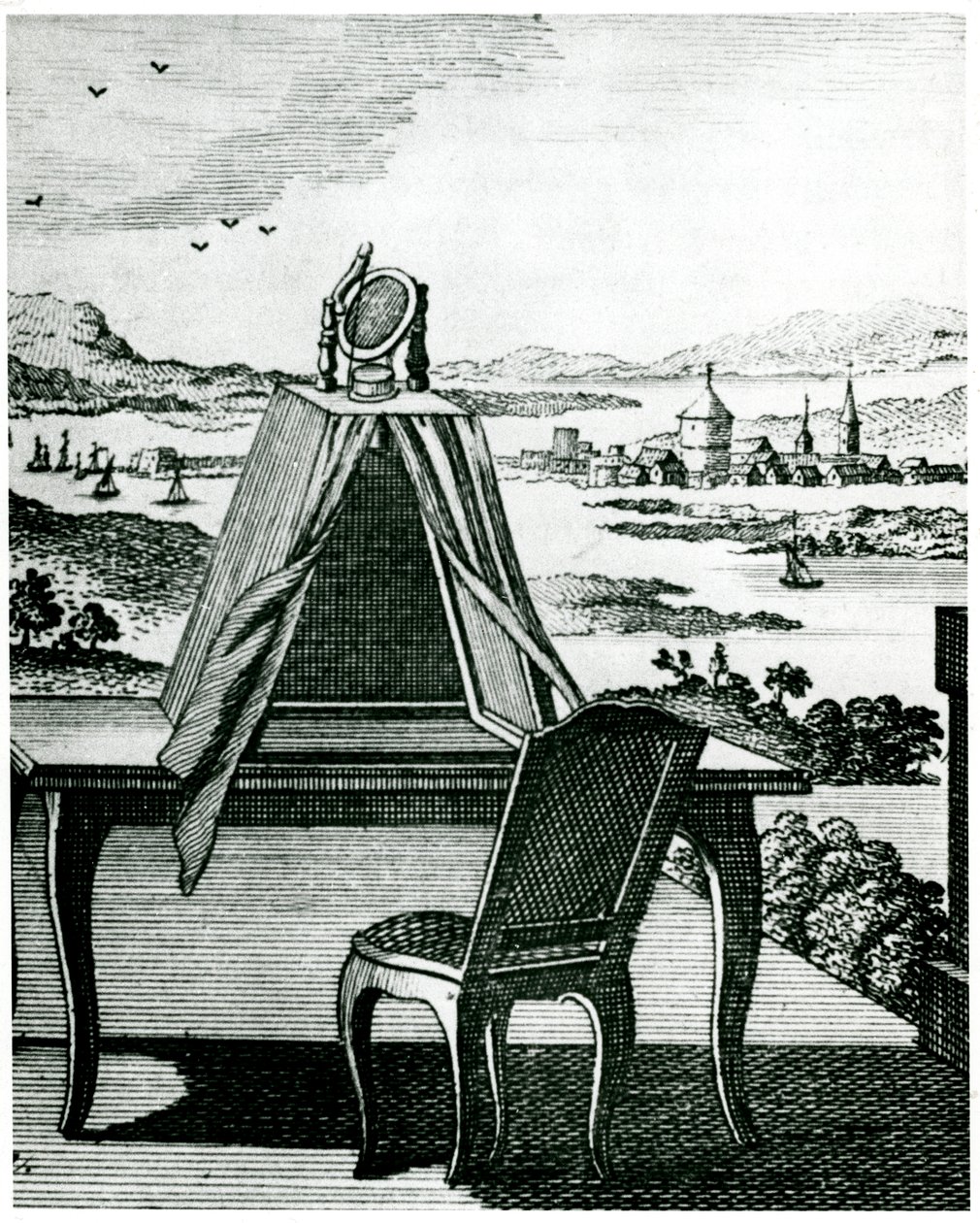 Draagbare tent type camera obscura, 1764 door Unbekannt