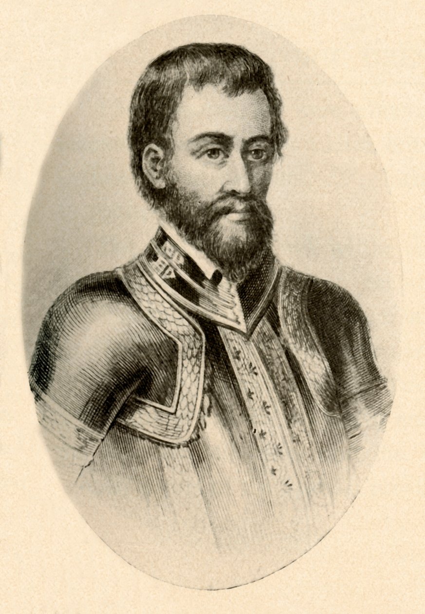 Portret van Hernando De Soto, met Spaanse wapenrusting uit de 16e eeuw, ca. 1520-1540, 1937 door Unbekannt