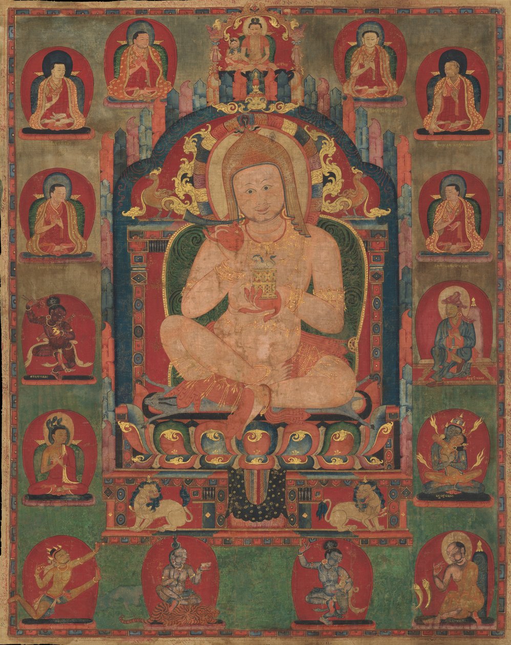 Portret van Jnanatapa Bijgestaan door Lamas en Mahasiddhas, ca. 1350 door Unbekannt
