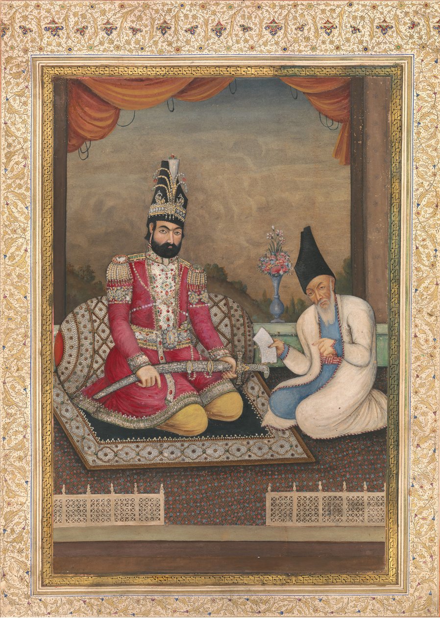 Portret van Muhammad Shah Qajar en zijn vizier Haj Mirza Aghasi, tweede kwart 19e eeuw door Unbekannt