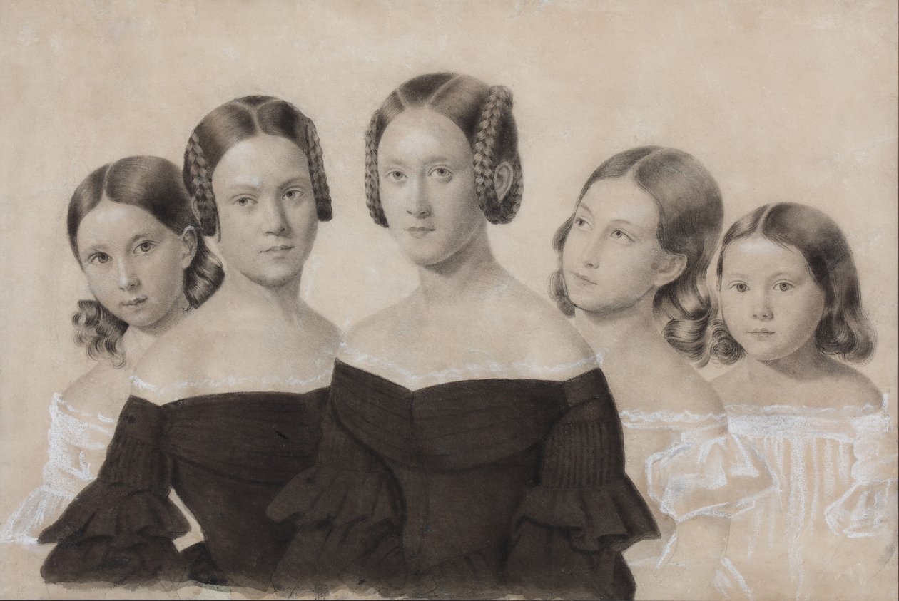 Portret van Zusters Yelisaveta, Maria, Praskovya, Alexandra en Anna Dyakov, Eind 1830s door Unbekannt