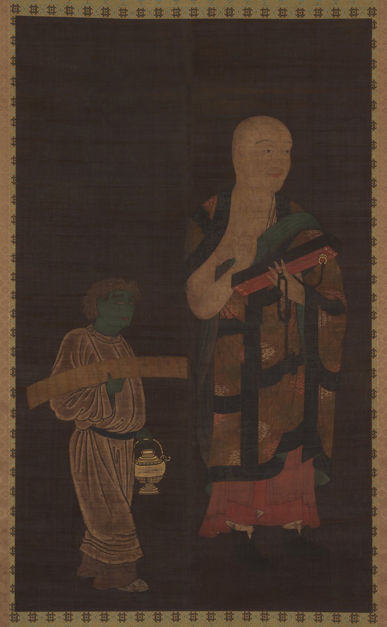 Portret van Xuanzang Genjo met bediende, 14e eeuw door Unbekannt