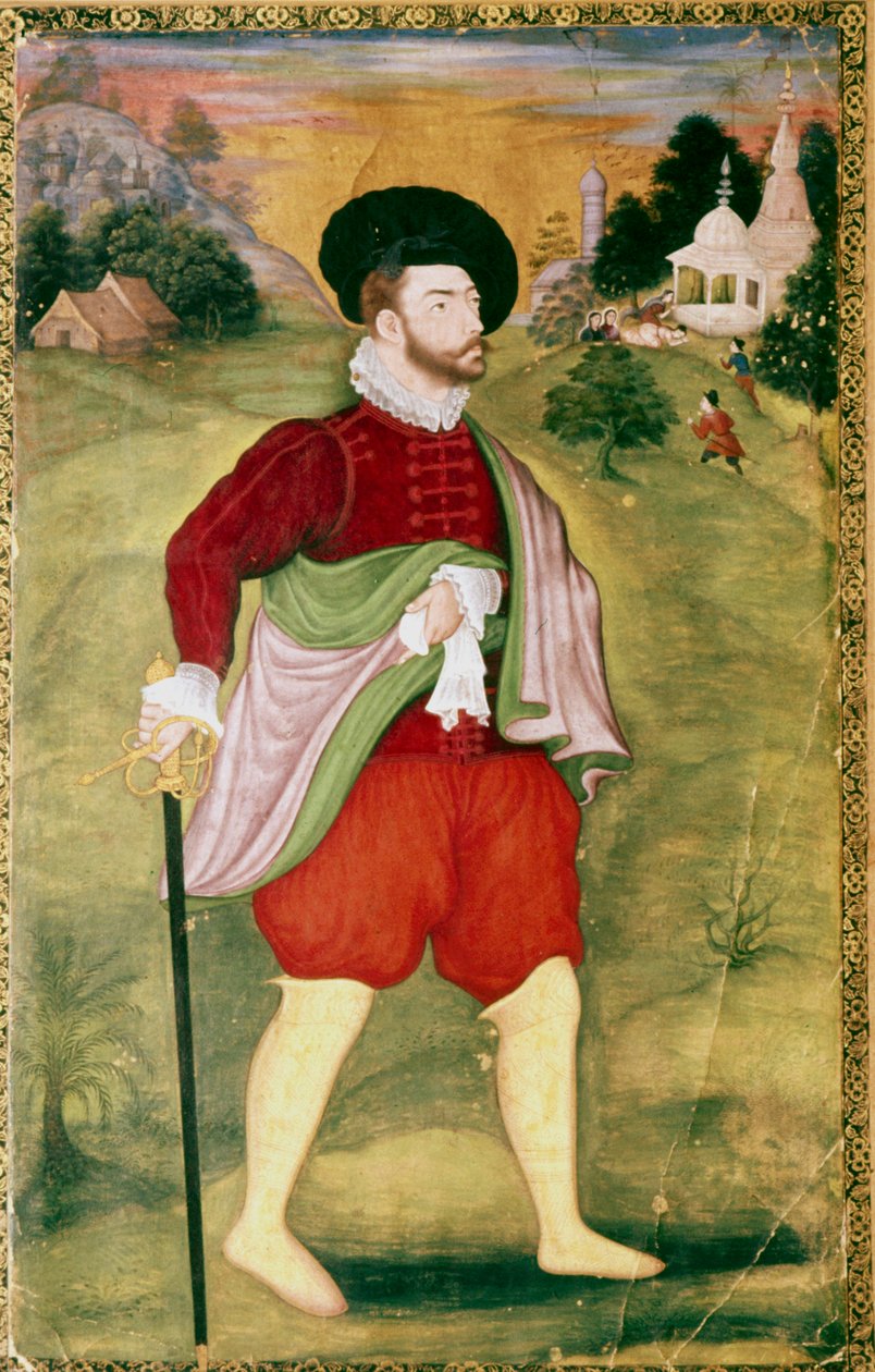 Portret van een Europeaan, Mughal School, Akbar Periode, late 16e eeuw door Unbekannt