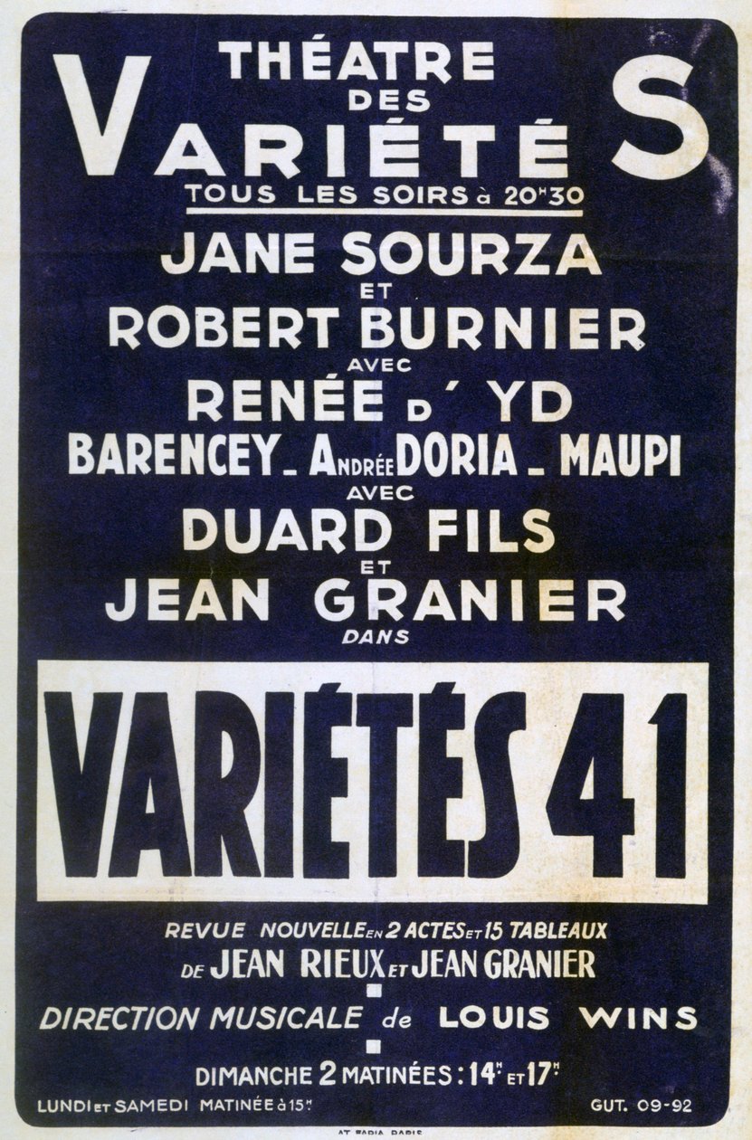 Poster die Variétés 41 variétéshow adverteert, Frankrijk door Unbekannt