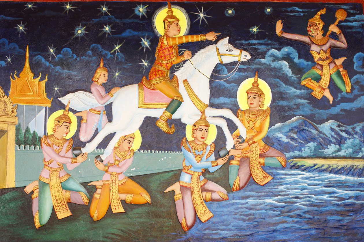 Preah Prom Rath Klooster Siddhartha Gautama dwaalde alleen door het paleis De luxe die hem ooit behaagde leek nu grotesk, Siem Reap, Cambodja door Unbekannt