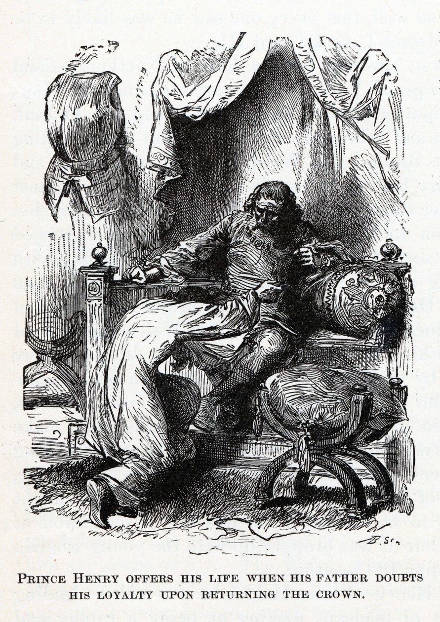 Prins Hendrik biedt zijn leven aan wanneer zijn vader twijfelt aan zijn loyaliteit bij het teruggeven van de kroon, 1882 door Unbekannt