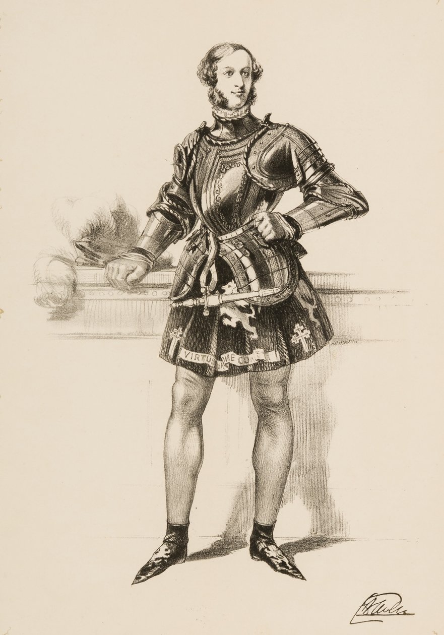 Afdruk van William 2e Graaf van Craven in kostuum gedragen bij het Eglinton-toernooi 1839 door Unbekannt