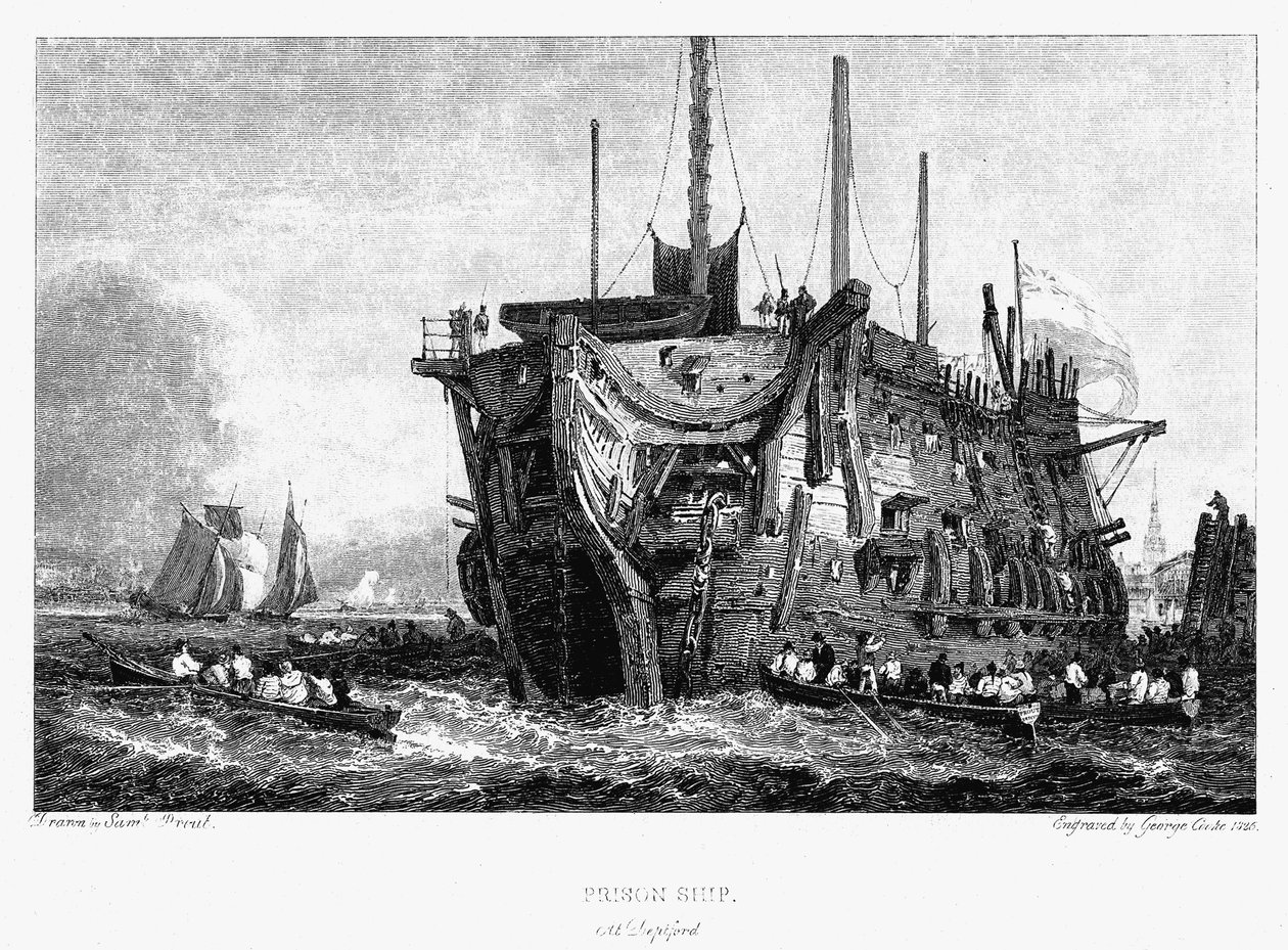 Gevangenishulk in Deptford, Londen, ca. 1826 door Unbekannt