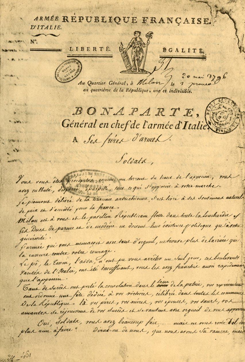 Proclamatie van Napoleon aan zijn broeders in de wapens, 20 mei 1796 door Unbekannt