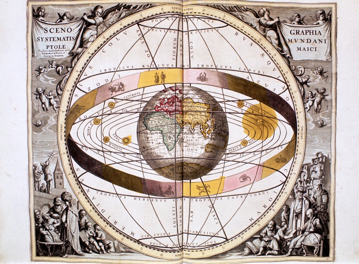 Ptolemeïsch geocentrisch systeem van het universum, 1708 door Unbekannt