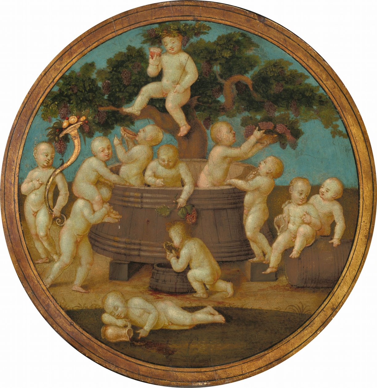Putti met een Wijnpers door Unbekannt