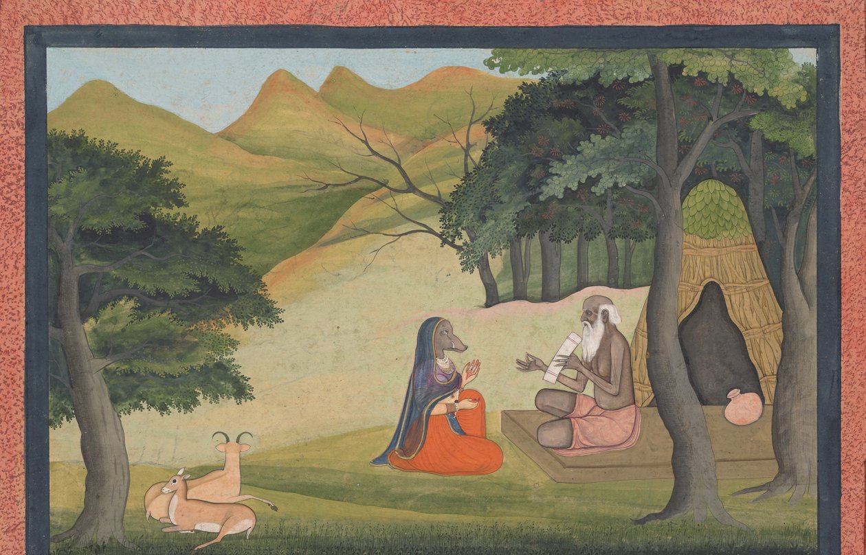 Koningin Choladevi Voor de Kluizenaar-Wijze Angiras... uit een Verspreide Vrataraja..., ca. 1790 door Unbekannt