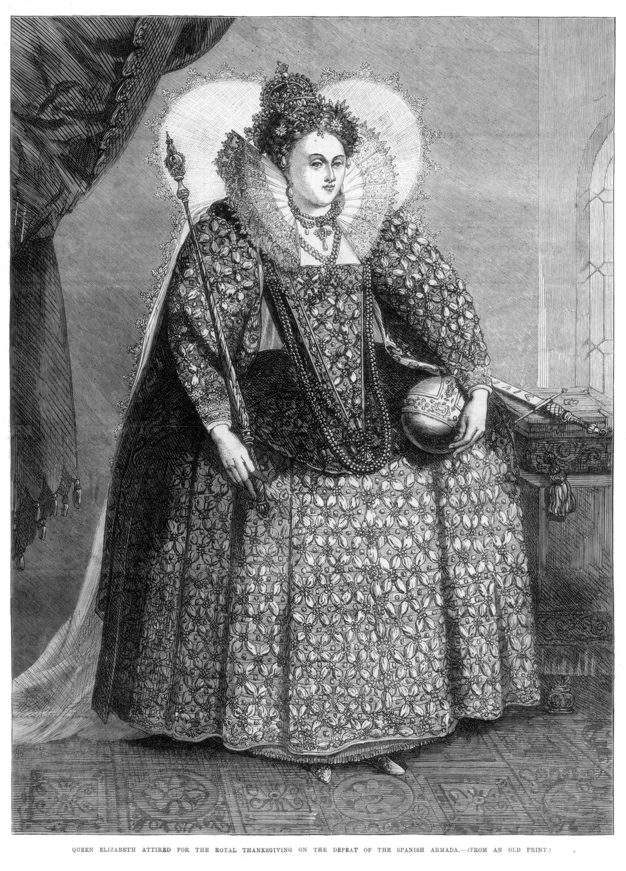Koningin Elizabeth gekleed voor de koninklijke dankzegging na de nederlaag van de Spaanse Armada, 1872 door Unbekannt