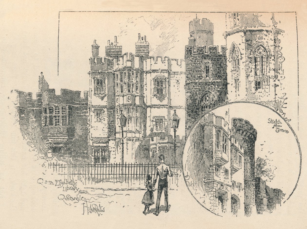 Bibliotheek van Koningin Elizabeth. Schets vanaf het Noordterras, 1895 door Unbekannt