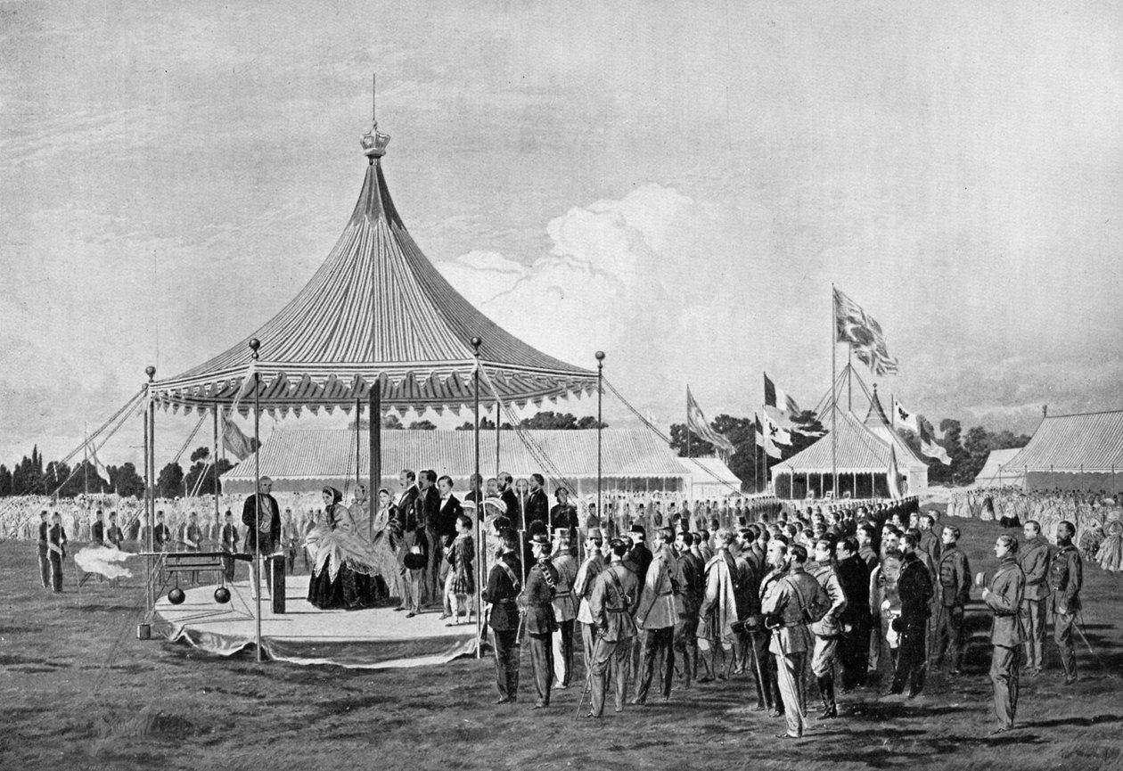 Koningin Victoria vuurt het eerste schot af in Wimbledon, juli 1860, ca. 1920 door Unbekannt