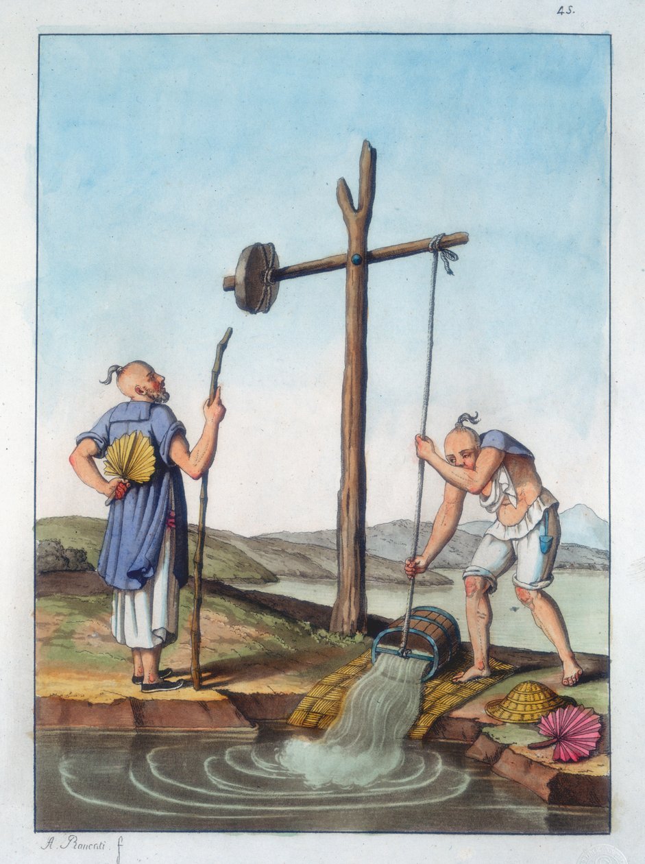 Water ophalen met een sjadoef, China, 1825-1835 door Unbekannt