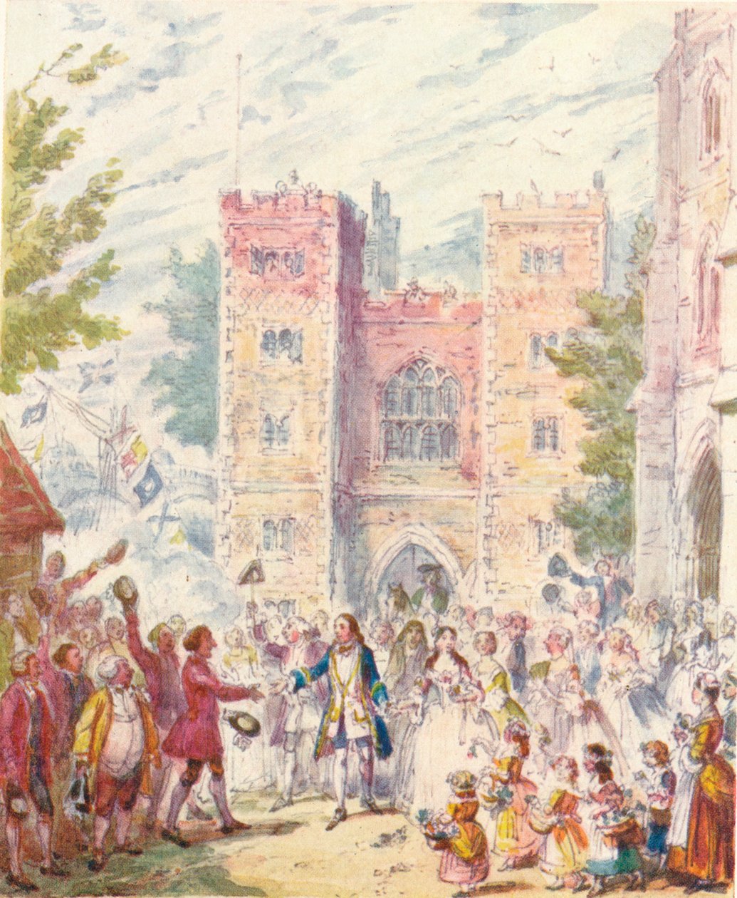Randulph Crews huwelijk met Hilda in de kerk van Lambeth, 1842, 1903 door Unbekannt