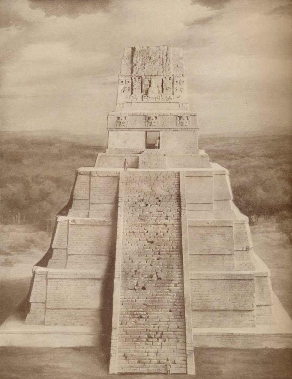 Gereconstrueerd model van een prachtige Maya tempelpiramide in Tikal, ca. 1935 door Unbekannt
