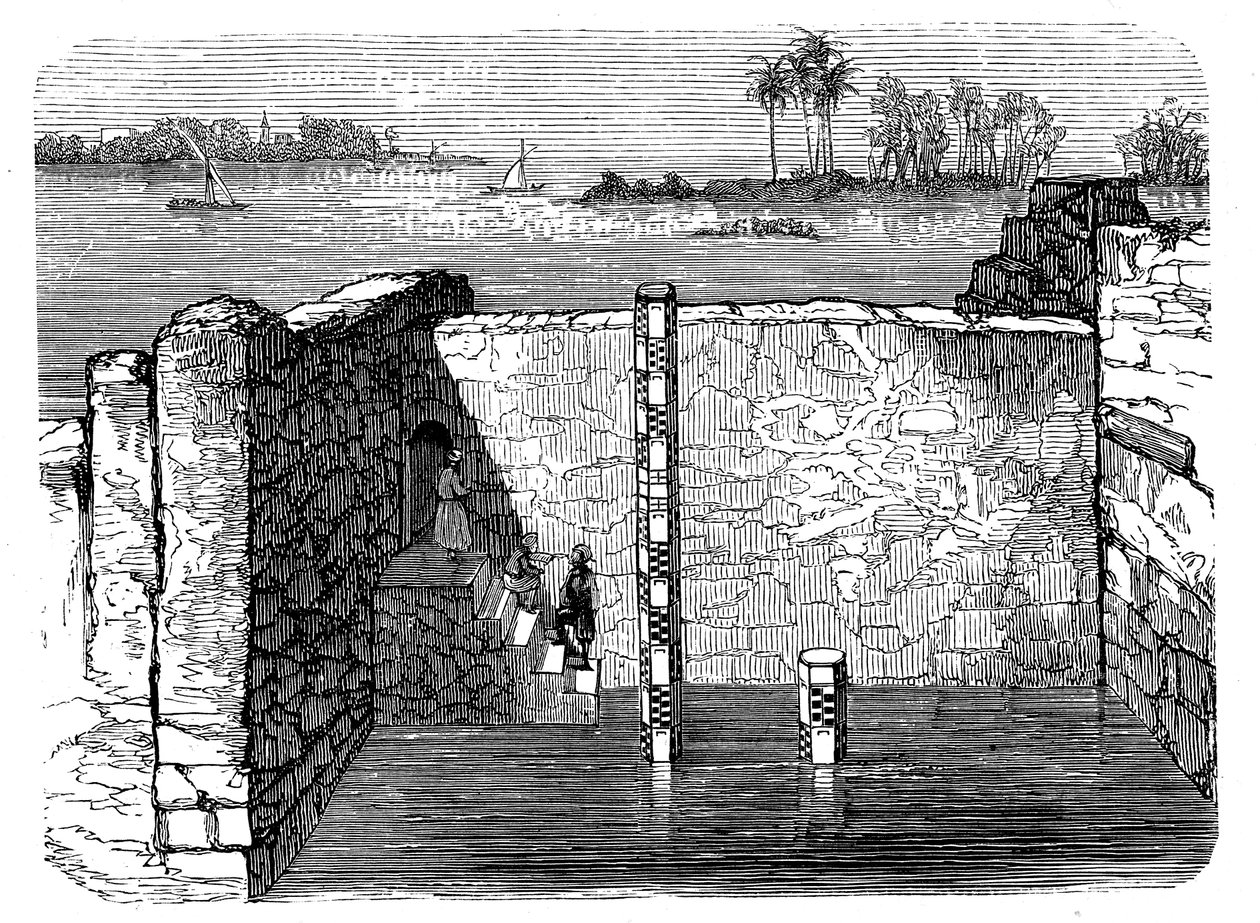 Overblijfselen van een Nilometer, een oud apparaat voor het meten van de jaarlijkse overstroming van de Nijl, ca. 1885 door Unbekannt