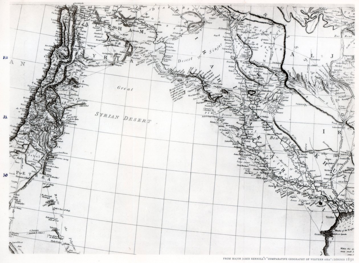 Rennells kaart van de Syrische woestijn, gedateerd 1809, gepubliceerd 1831 door Unbekannt