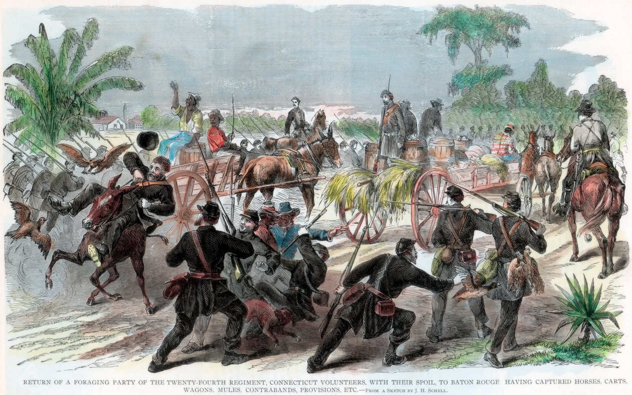 Terugkeer van een foerageerpartij naar Baton Rouge, Louisiana, Amerikaanse Burgeroorlog, c1862 door Unbekannt