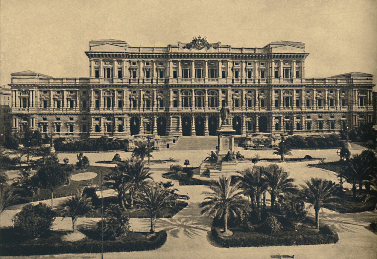 Roma - Prati di Castello. Nieuwe gerechtsgebouwen door Calderini, en standbeeld van Cavour, 1910 door Unbekannt