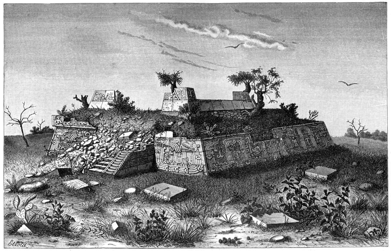 Ruïnes van de piramide treden van Xochicalco, Mexico, 1901 door Unbekannt