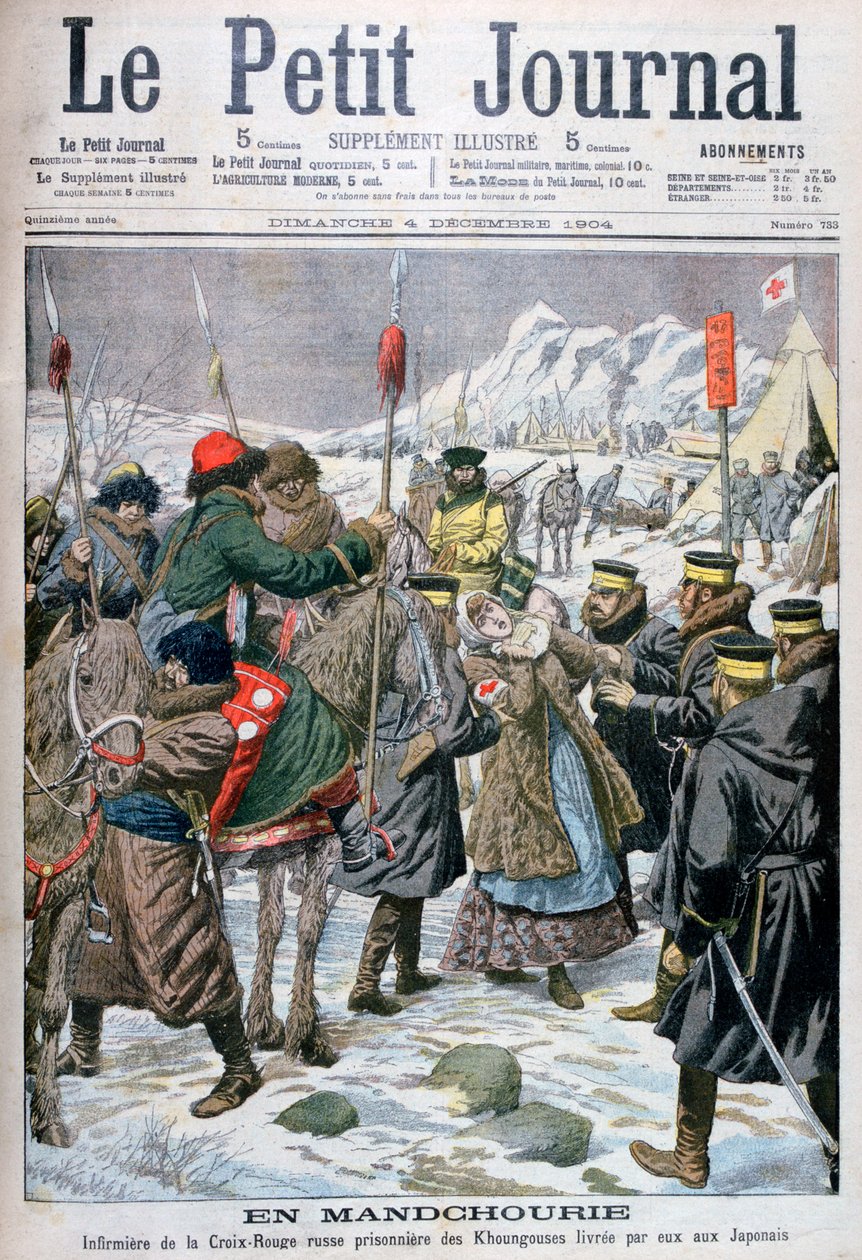 Russische verpleegster gevangen genomen door de Manchus wordt overgedragen aan de Japanners, Mantsjoerije, 1904 door Unbekannt