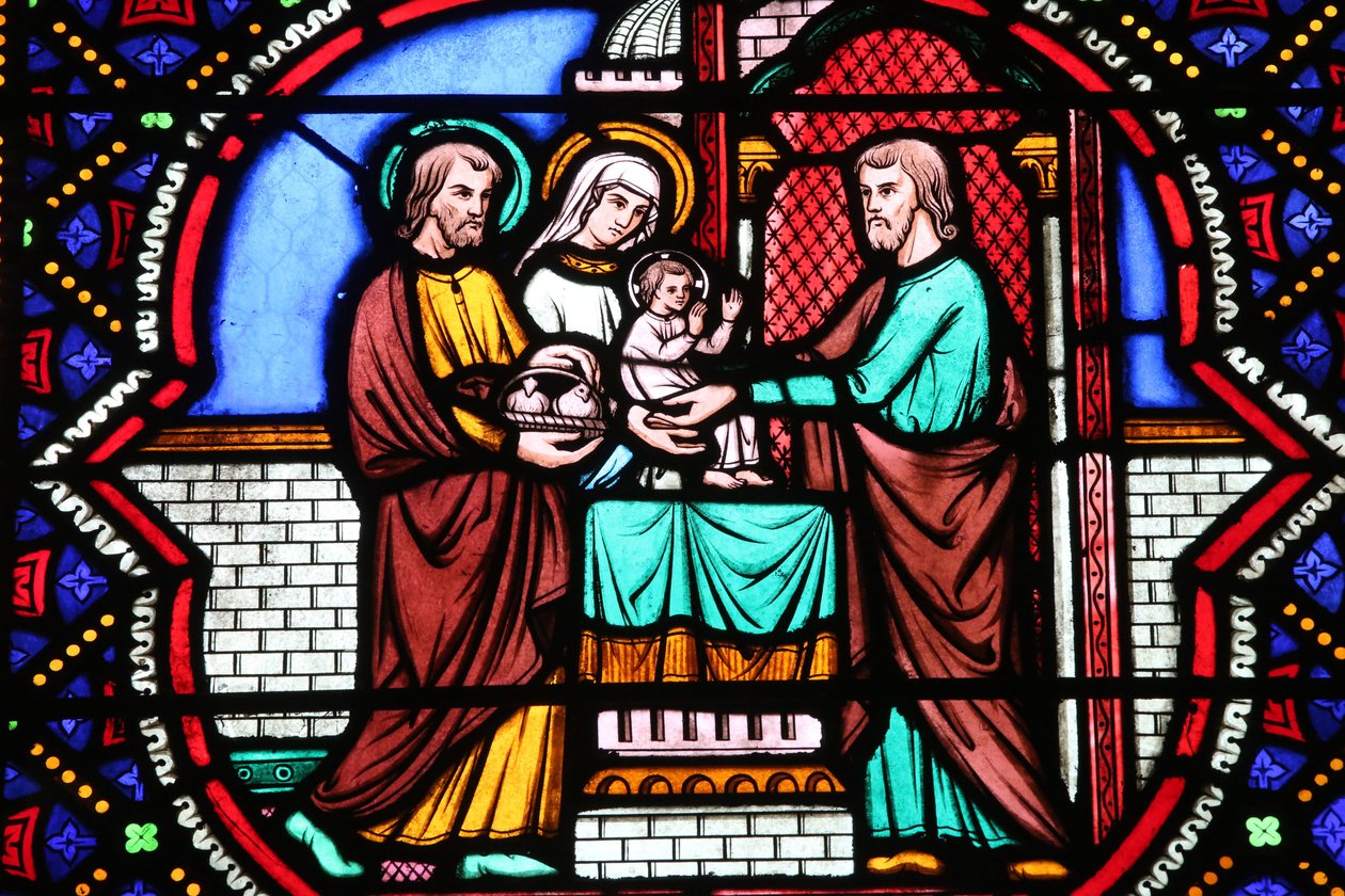 Heilig Hart kerk. Glas-in-loodraam. De presentatie van Jezus in de tempel door Unbekannt