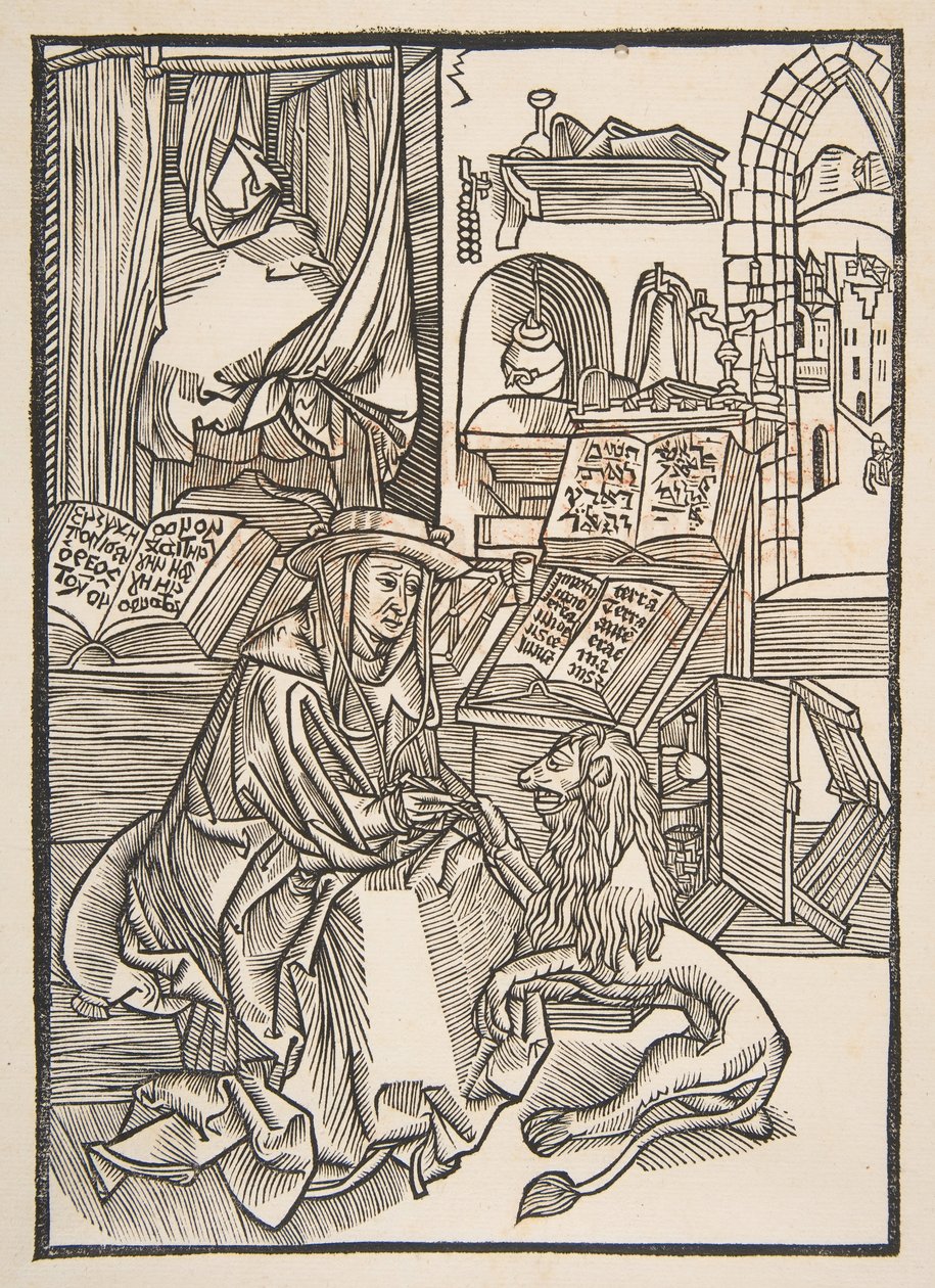 Sint Hiëronymus die een Doorn uit de Poot van de Leeuw Haalt, Lyon 1508 kopie door Unbekannt