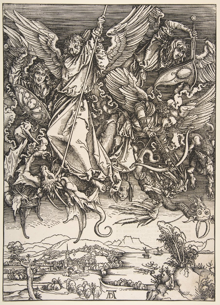 Sint Michaël die de Draak Bestrijdt, uit De Apocalyps, 1498 door Unbekannt