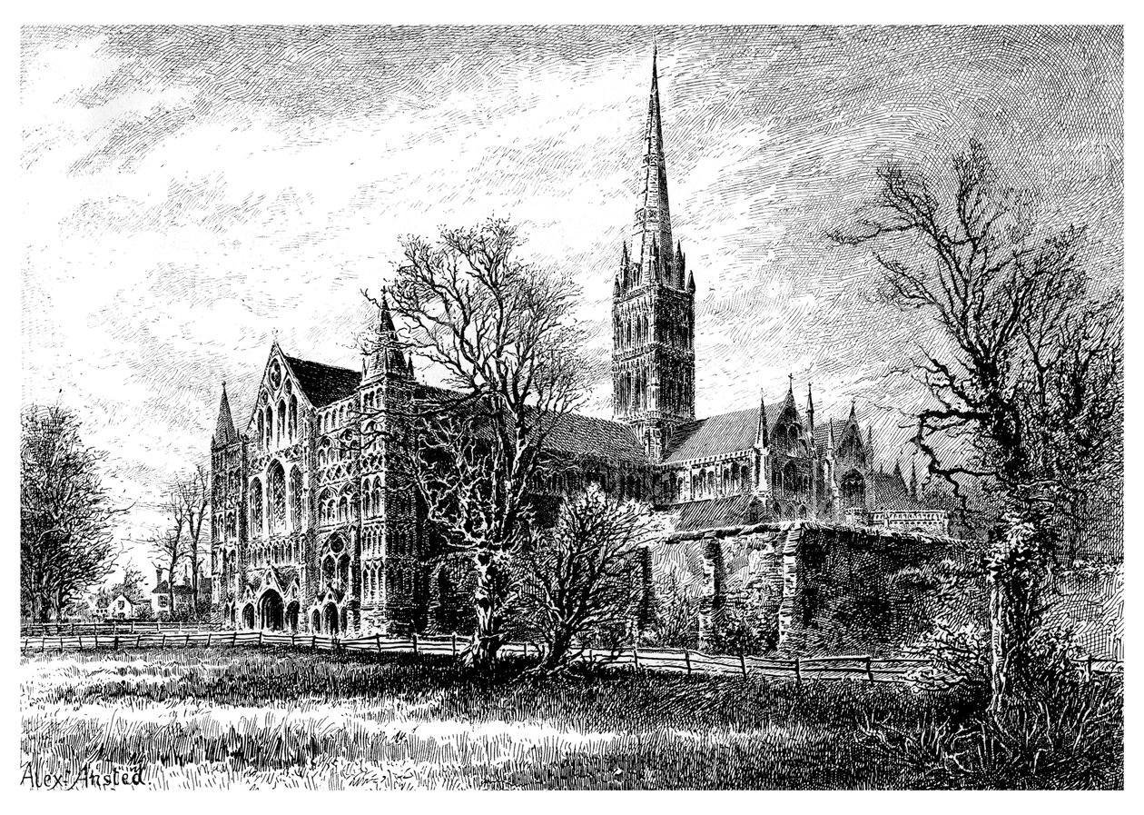 Kathedraal van Salisbury, vanuit het zuidwesten, 1895 door Unbekannt