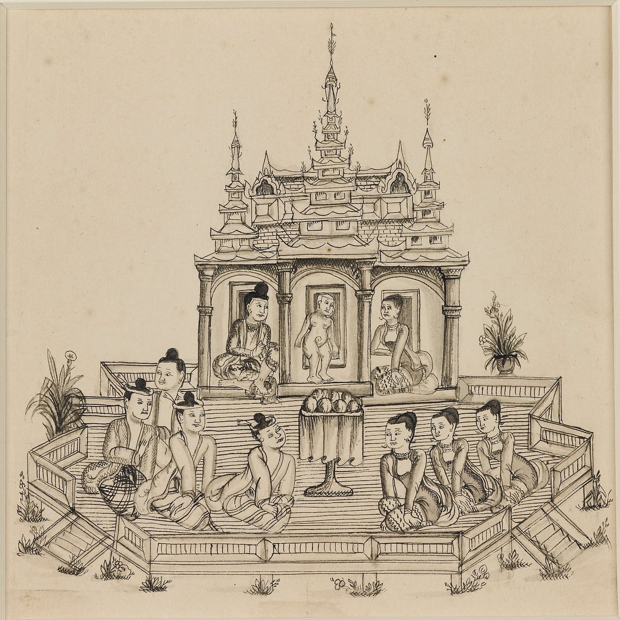 Scène uit de Vessantara Jataka, ca. 1880 door Unbekannt