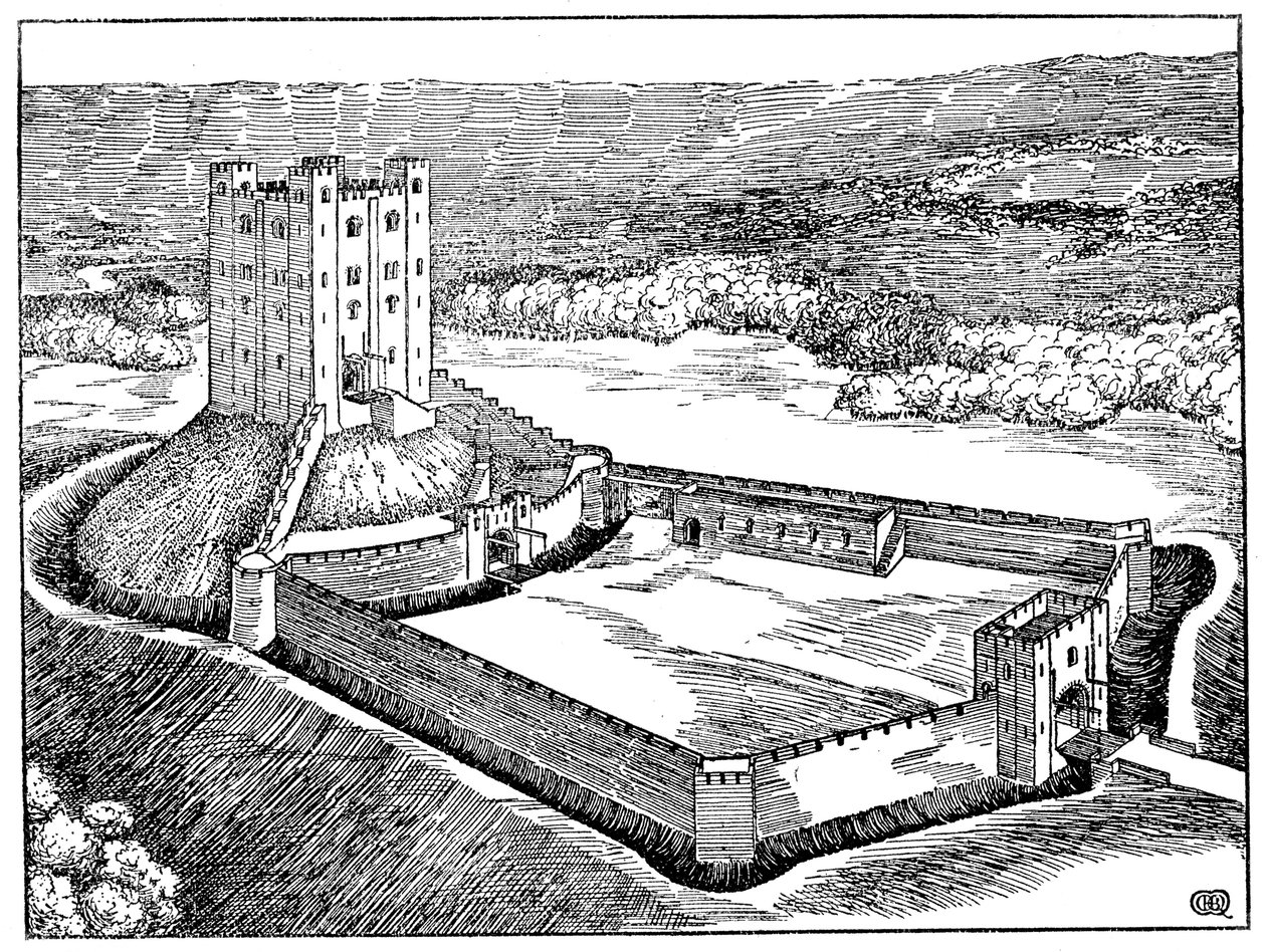 Schema van een Normandisch kasteel gebaseerd op Castle Hedingham, Essex, Engeland door Unbekannt