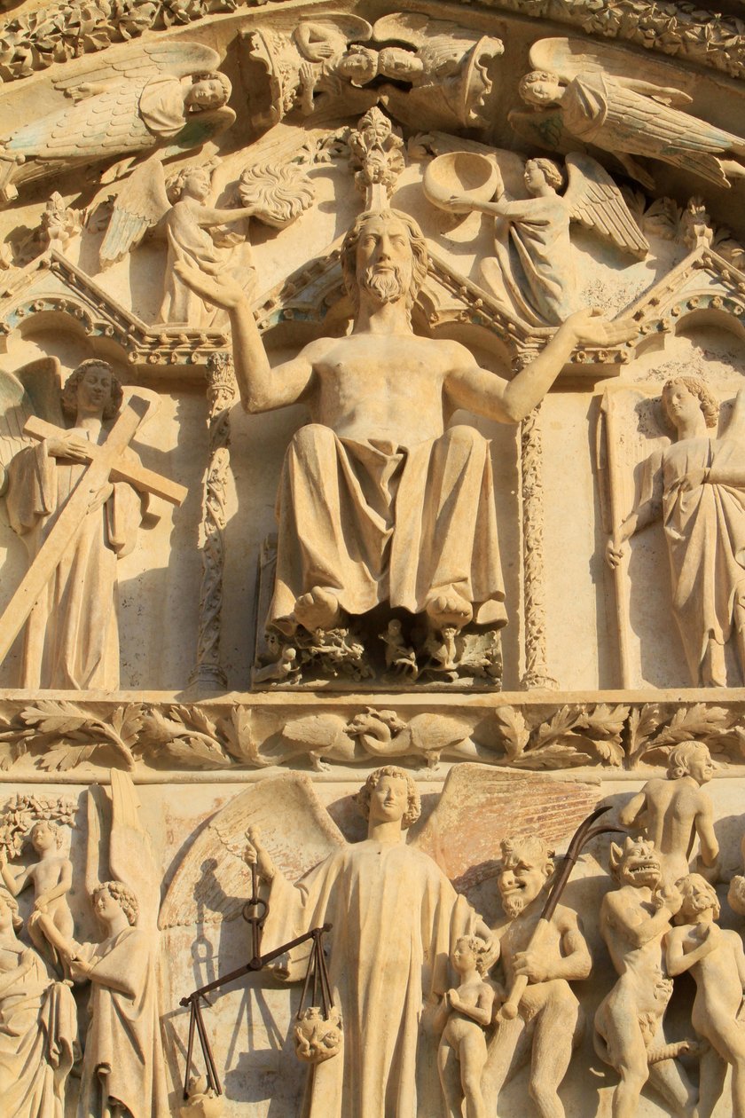 Beeld van Christus zittend op een troon. Het Laatste Oordeel. Tympaan van het westelijke centrale portaal. door Unbekannt