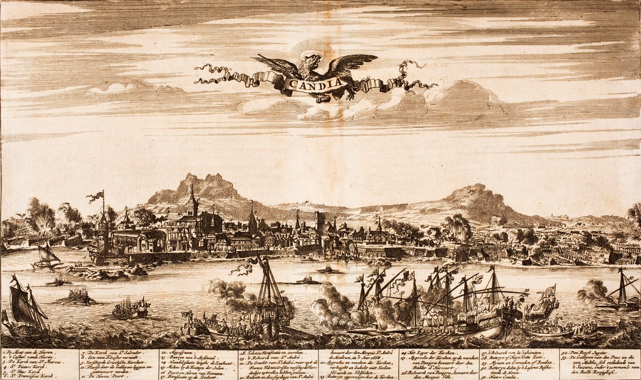 Zeeslag tijdens het beleg van Candia Uit: Schauplatz des Krieges, 1675 door Unbekannt
