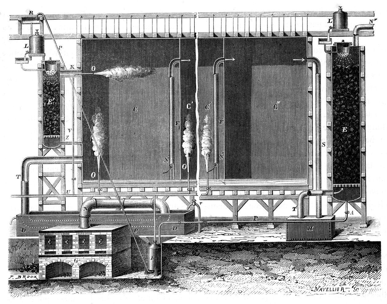 Doorsnede van Gay-Lussacs loodkamers en absorptietorens, 1870 door Unbekannt