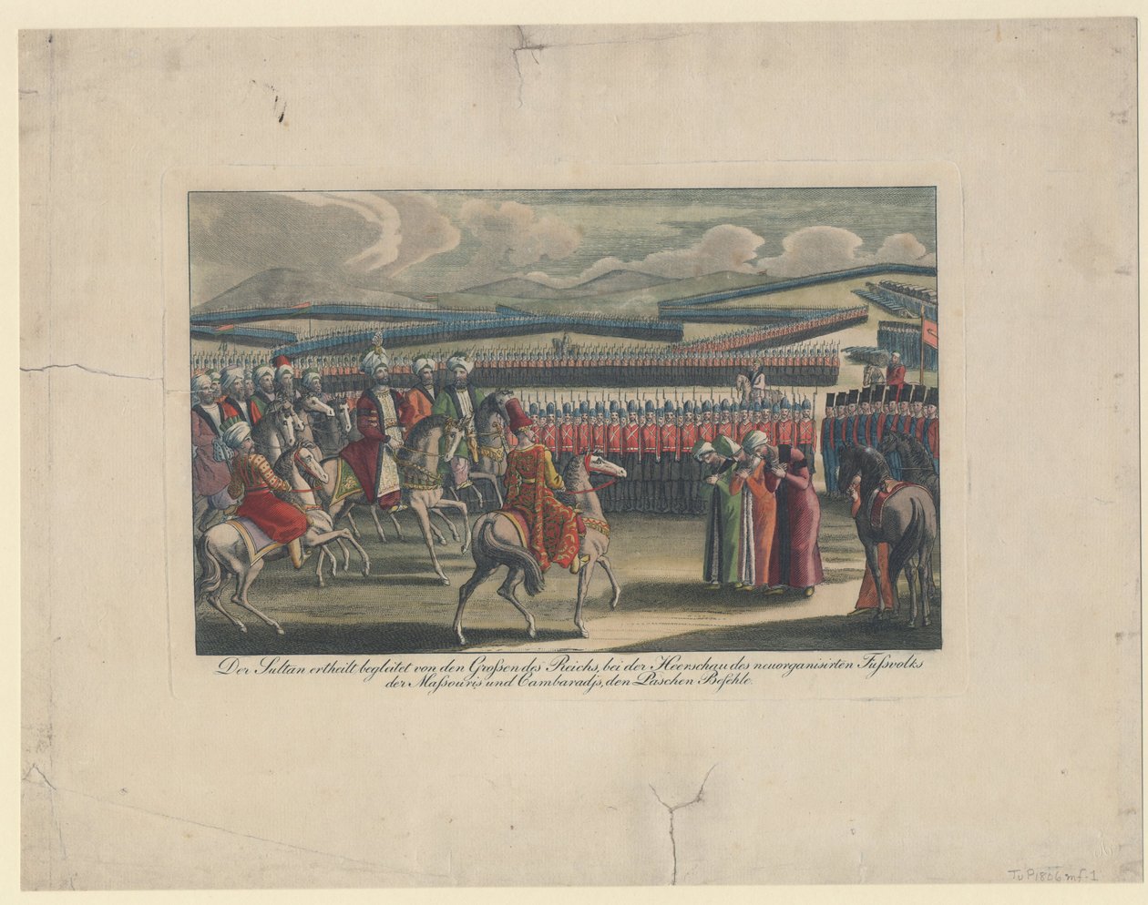 Selim III, Sultan van de Turken, verwelkomd bij zijn nieuwe infanteriereview op het platteland door Unbekannt