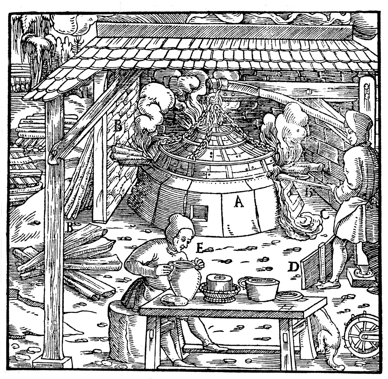 Lood van zilver of goud scheiden in een cupellatieoven, 1556 door Unbekannt