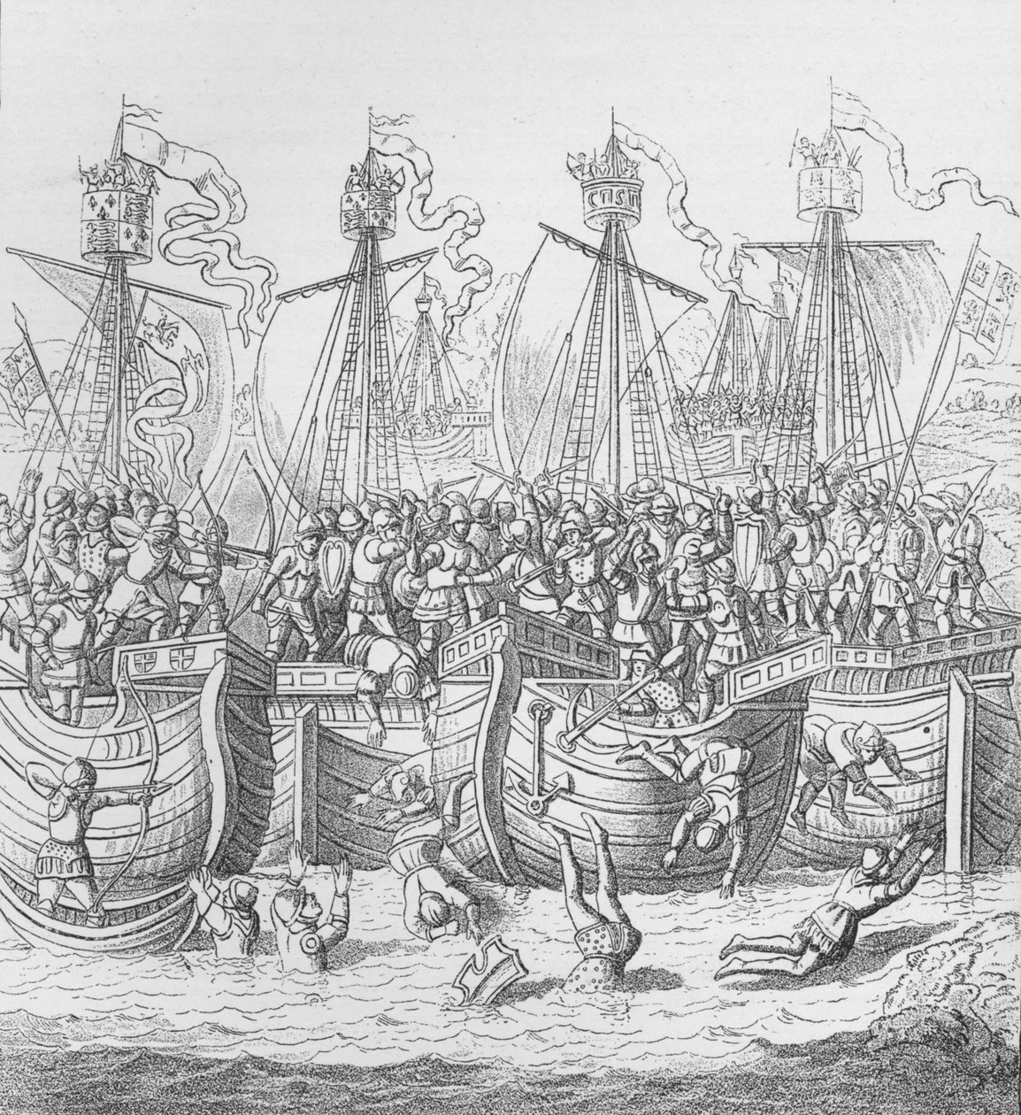 Schepen bij La Rochelle, Frankrijk, in 1372, ca. 1804 door Unbekannt