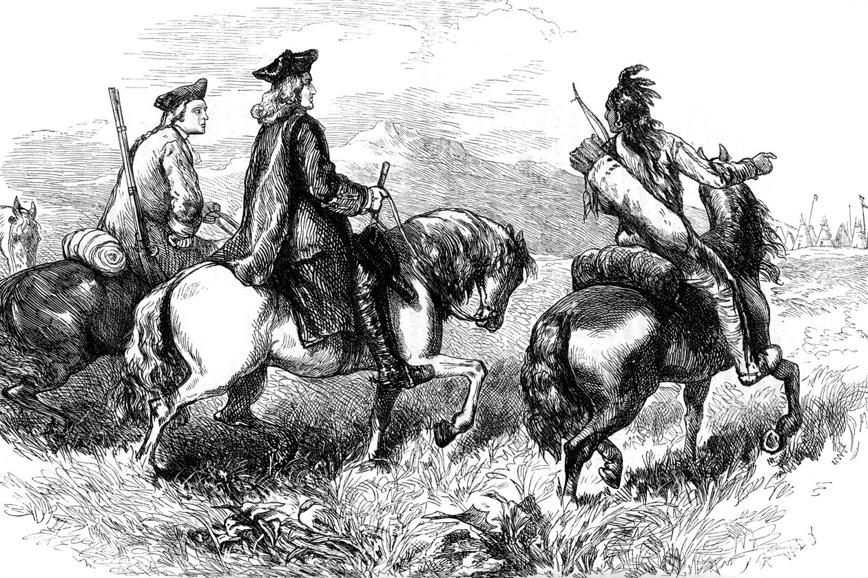 Sir Alexander Cuming op weg om de Cherokees te bezoeken, South Carolina, ca. 1730 door Unbekannt