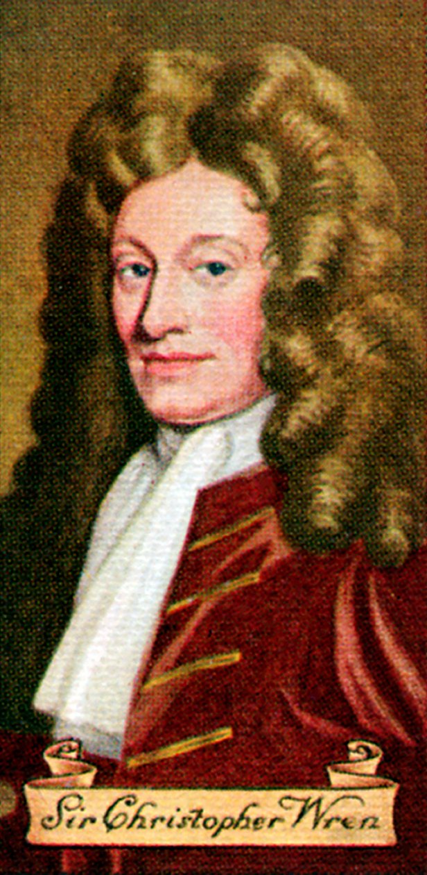 Sir Christopher Wren, uit een serie sigarettenkaarten door Unbekannt