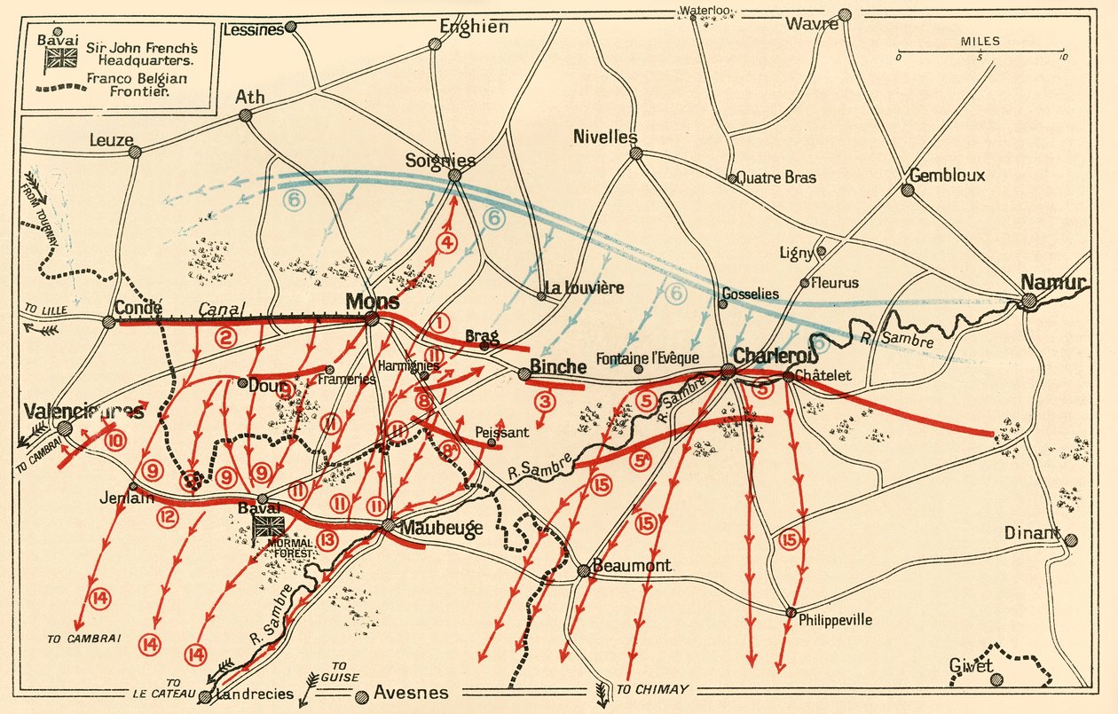 Schets van de Belangrijkste Operaties bij Mons en Charleroi, ca. 1914, ca. 1920 door Unbekannt