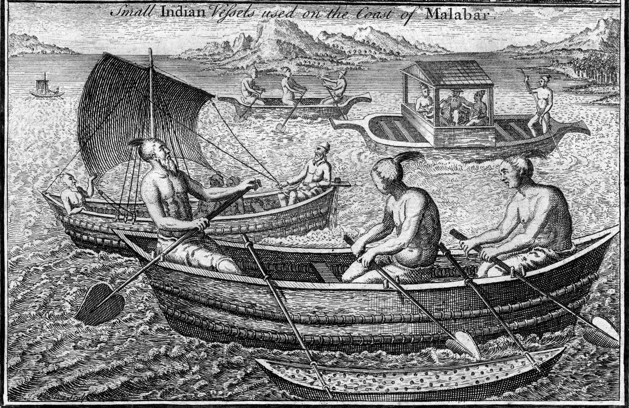 Klein vaartuig gebruikt aan de kust van Malabar Cochin, India, c18e eeuw door Unbekannt
