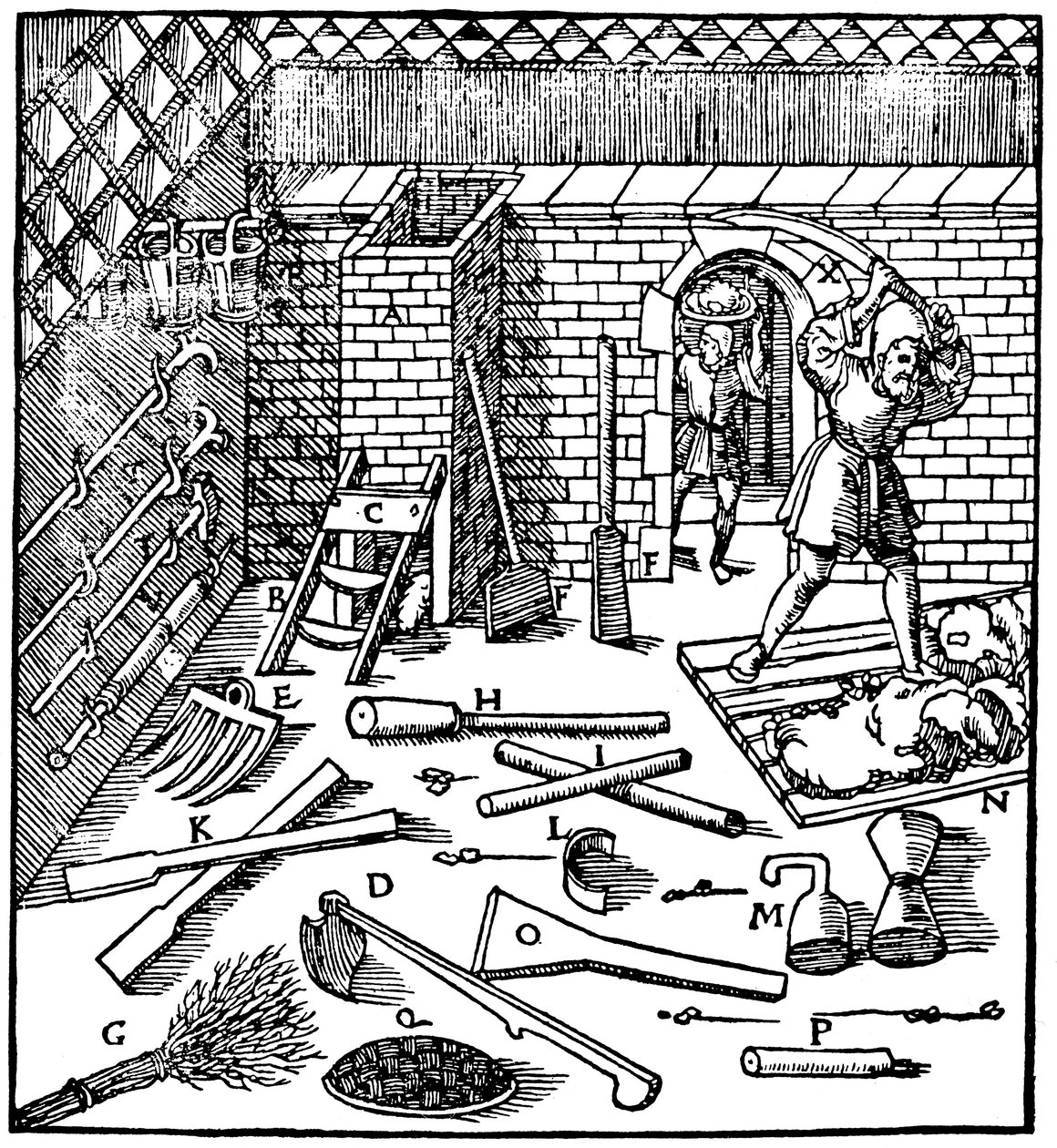 Smelten van ertsen goud, zilver, koper en lood, 1556 door Unbekannt